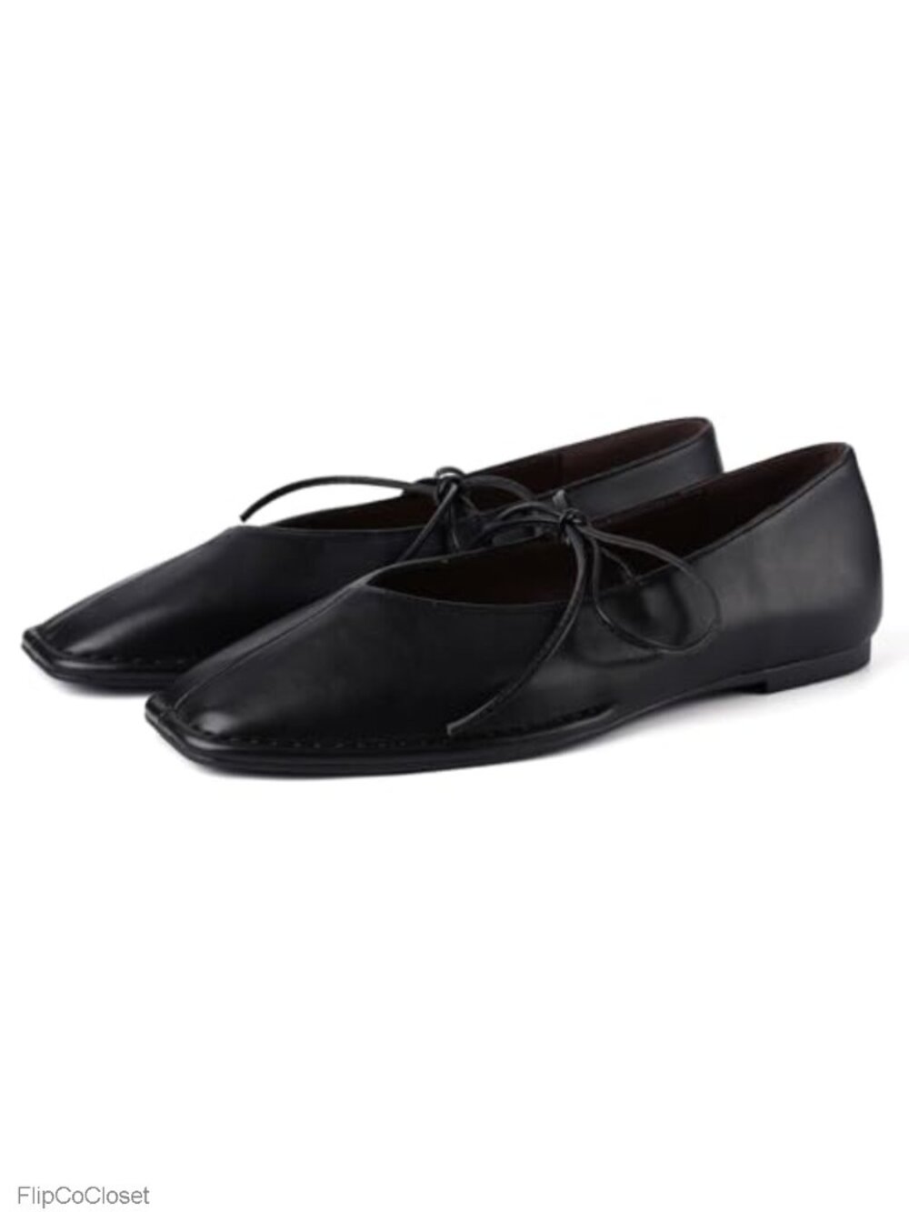Square Toe Ballet Flats Faux Leather Lace-Up Memory Foam